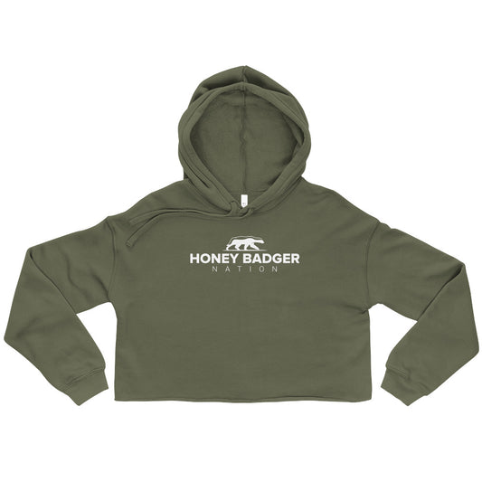 White Honey Badger Logo Women's Crop Hoodie